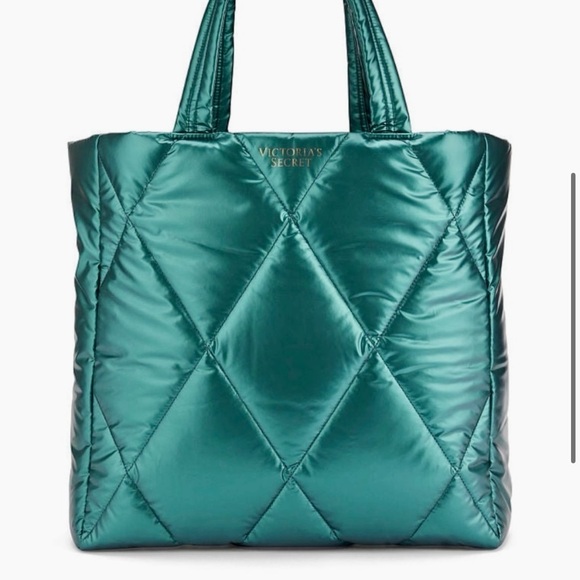 Victoria Secret Teal Puffer Tote/Overnight Bag - Picture 5 of 6
